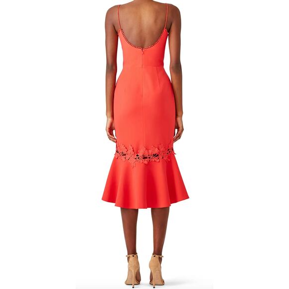 NICHOLAS Phoenix Red Orange Sleeveless V-Neckline Flounce Hem Dress Size 4 - Picture 2 of 10